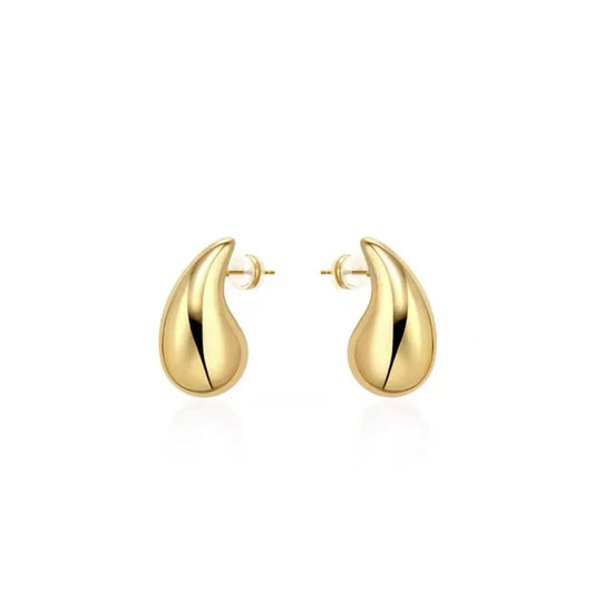 Simple Metal Gold Color Droplet Shaped Earrings for European American Womens Fashionable Design Jewelry Exquisite Accessories